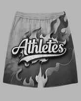 Men's Hip Hop Fashion Athletes Letter Gray Fire Printed Daily Casual Big and Tall Shorts